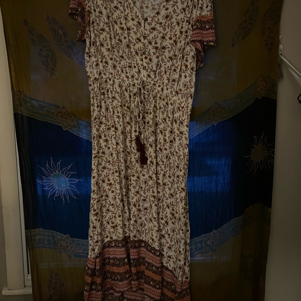 Knox Rose Floral Long Sleeve Dress - Cream and Brown